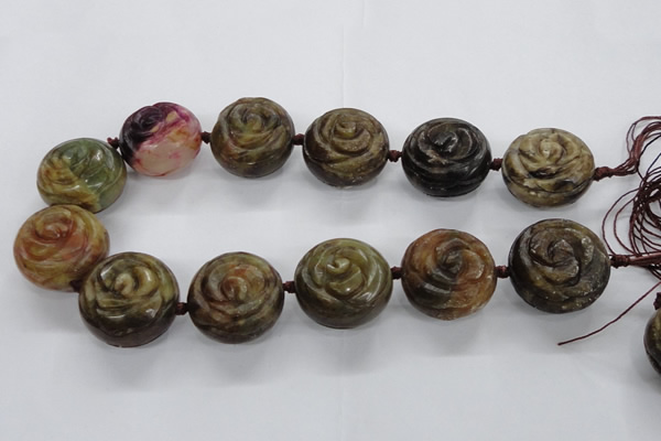 CFG1144 15.5 inches 30mm carved flower flower jade beads