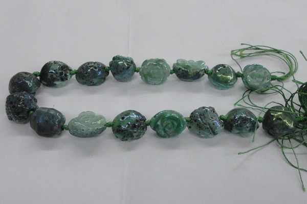 CFG1166 15.5 inches 25mm carved flower plated agate gemstone beads