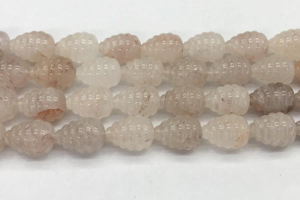 CFG1517 15.5 inches 15*20mm carved teardrop pink quartz beads