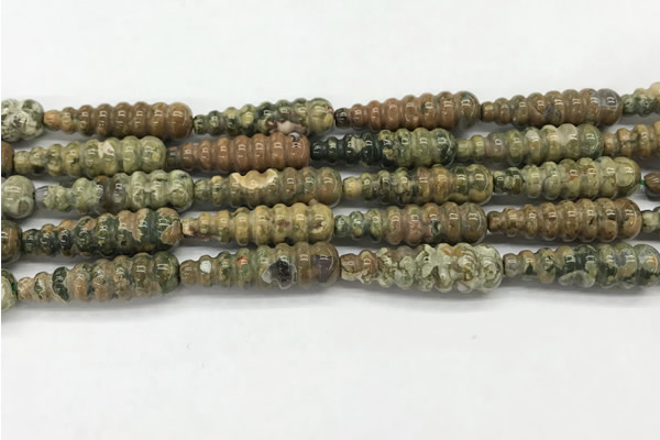 CFG1531 15.5 inches 10*35mm carved teardrop rhyolite gemstone beads