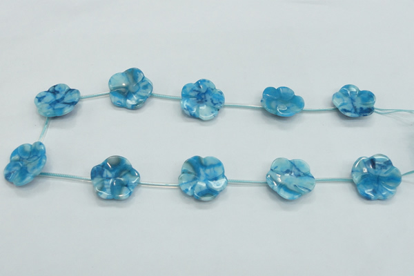 CFG18 15.5 inches 24mm carved flower blue crazy lace agate beads