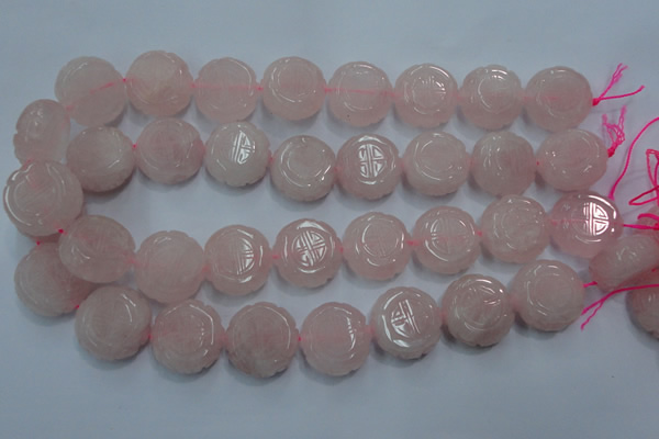 CFG205 15.5 inches 24mm carved coin rose quartz gemstone beads