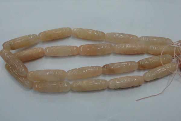 CFG209 15.5 inches 12*40mm carved rice pink aventurine jade beads