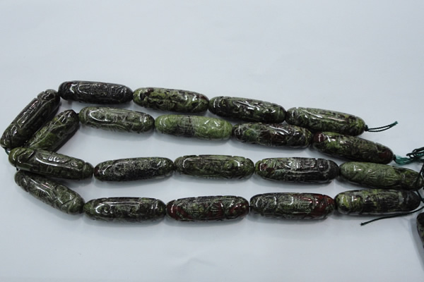 CFG210 15.5 inches 12*40mm carved rice dragon blood jasper beads