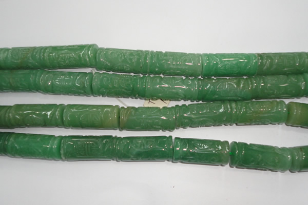CFG213 15.5 inches 14*31mm carved column green aventurine jade beads