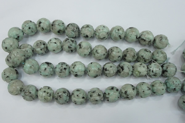 CFG214 15.5 inches 18mm carved round sesame jasper beads