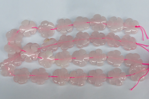 CFG219 15.5 inches 24mm carved flower rose quartz beads