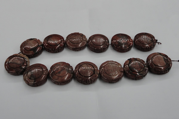 CFG226 15.5 inches 31mm carved coin red picture jasper beads