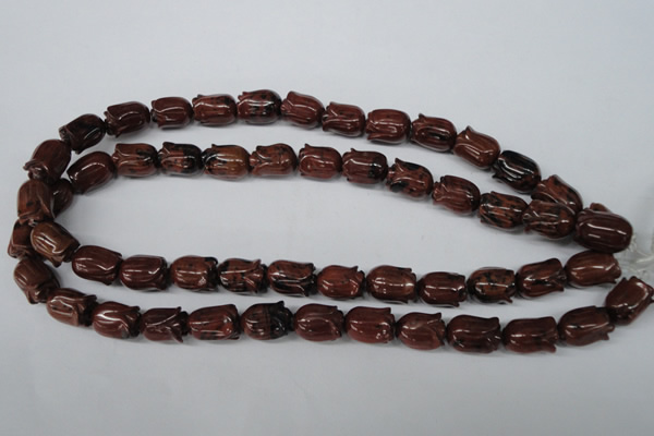 CFG236 15.5 inches 10*15mm carved flower mahogany obsidian beads