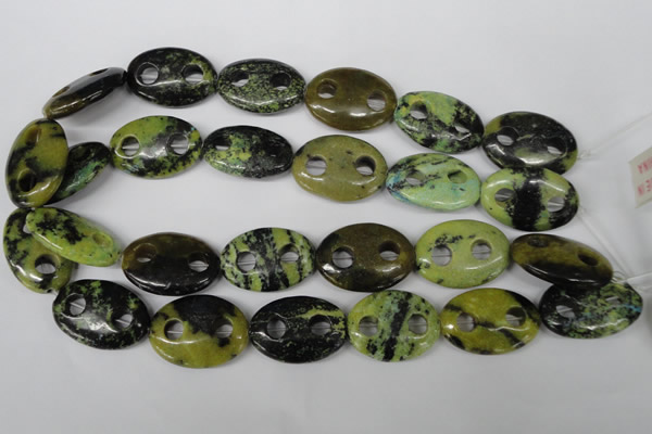 CFG310 15.5 inches 20*30mm carved oval yellow turquoise beads