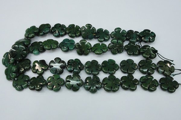 CFG452 15.5 inches 20mm carved flower green iron stone beads
