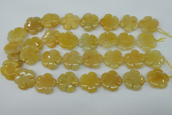 CFG458 15.5 inches 24mm carved flower yellow jade beads