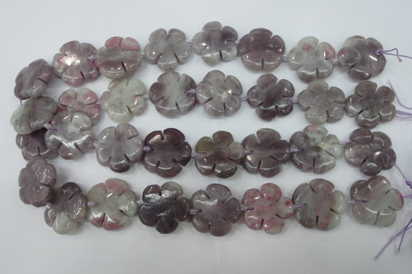CFG459 15.5 inches 24mm carved flower lilac jasper beads