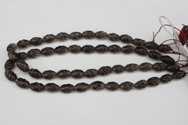 CFG55 15.5 inches 10*16mm carved rice smoky quartz beads