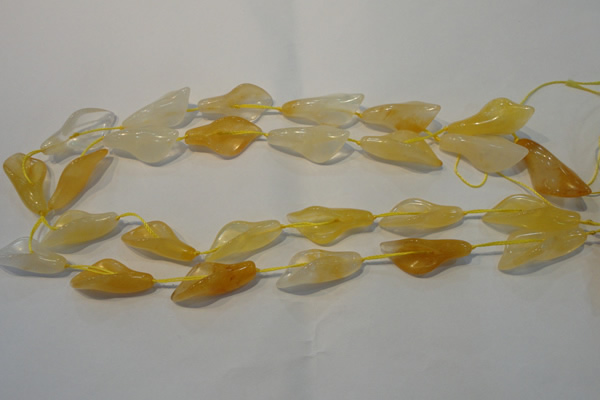 CFG561 15.5 inches 14*28mm carved trumpet flower yellow aventurine beads