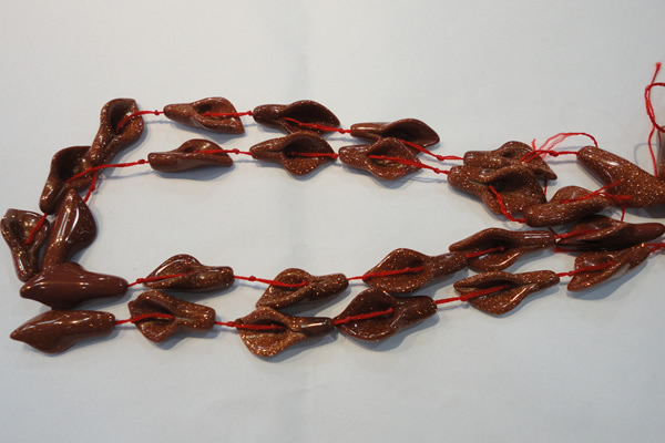 CFG568 15.5 inches 14*28mm carved trumpet flower goldstone beads