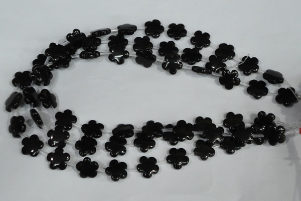 CFG675 15.5 inches 15mm carved flower black obsidian beads