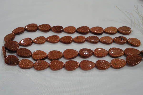 CFG816 12.5 inches 15*20mm carved leaf goldstone beads wholesale