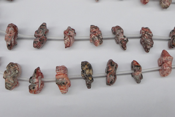 CFG863 Top-drilled 12*18mm carved animal red zebra jasper beads