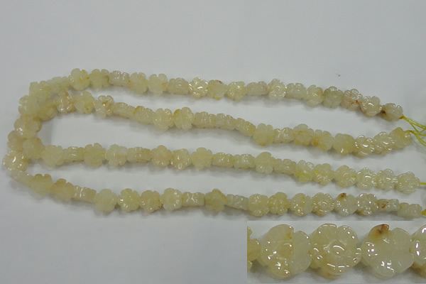 CFG880 15.5 inches 10mm carved flower yellow jade gemstone beads