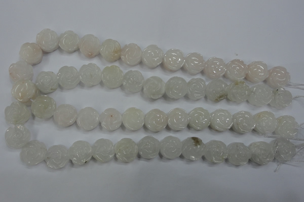 CFG885 15.5 inches 14mm carved flower white jade gemstone beads