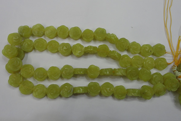 CFG887 15.5 inches 14mm carved flower lemon jade gemstone beads