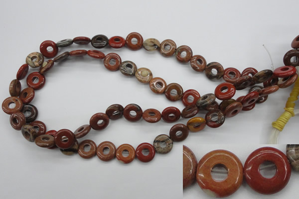 CFG905 15.5 inches 12mm carved coin donut brecciated jasper beads