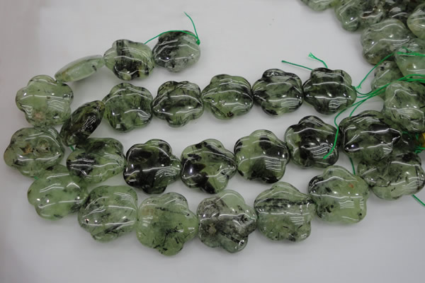 CFG922 15.5 inches 32*33mm carved flower green rutilated quartz beads