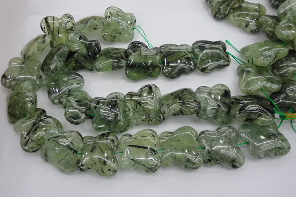 CFG925 15.5 inches 30*33mm carved butterfly green rutilated quartz beads