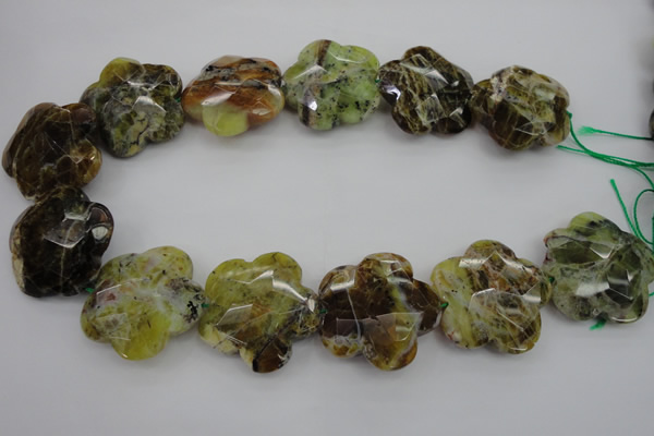 CFG936 32*33mm faceted & carved flower yellow & green opal beads