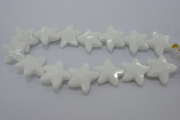 CFG969 15.5 inches 30*33mm faceted & carved star white porcelain beads