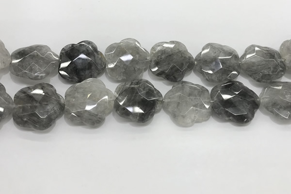 CFG980 15.5 inches 33*33mm carved flower cloudy quartz beads