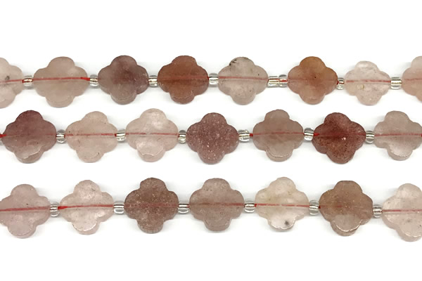 CFG995 15 inches 16mm - 17mm carved flower strawberry quartz beads