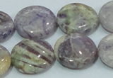 CFJ01 15.5 inches 20mm flat round natural purple flower stone beads
