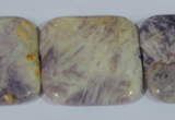 CFJ20 15.5 inches 35*35mm square natural purple flower stone beads