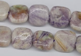 CFJ28 15.5 inches 15*15mm faceted rice natural purple flower stone beads