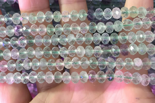 CFL1142 15.5 inches 4*6mm faceted rondelle fluorite gemstone beads