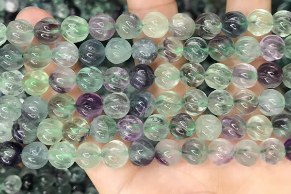 CLF1167 15.5 inches 8mm carved round fluorite gemstone beads