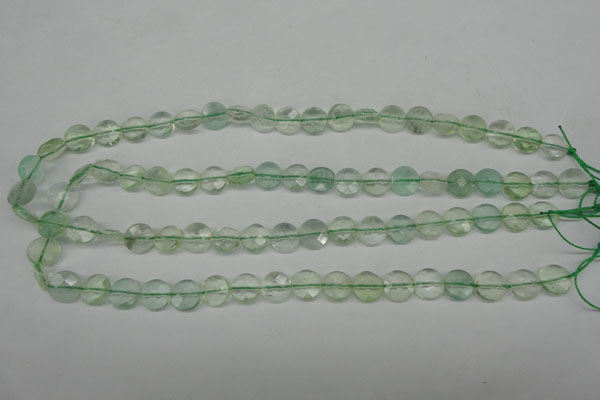 CFL132 15.5 inches 10mm faceted coin green fluorite beads