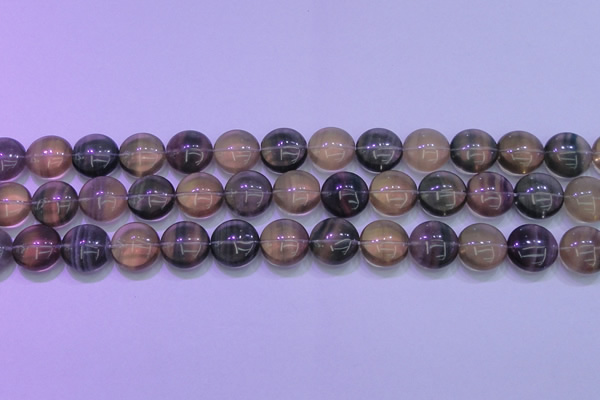 CFL1333 15.5 inches 14mm flat round purple fluorite gemstone beads