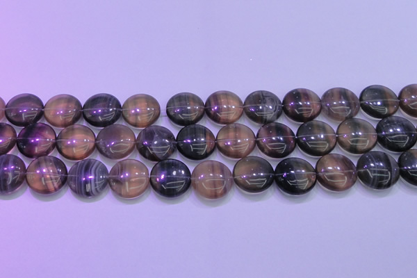 CFL1336 15.5 inches 18mm flat round purple fluorite gemstone beads