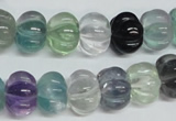 CFL301 15.5 inches 10*14mm carved rondelle natural fluorite beads