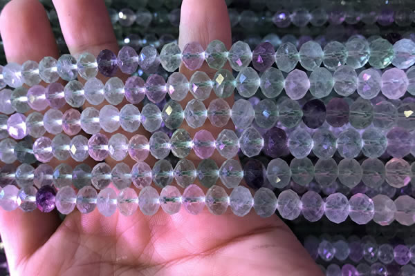 CFL415 15.5 inches 6*8mm faceted rondelle fluorite gemstone beads