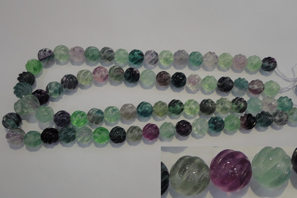 CFL457 15.5 inches 12mm carved round natural fluorite beads