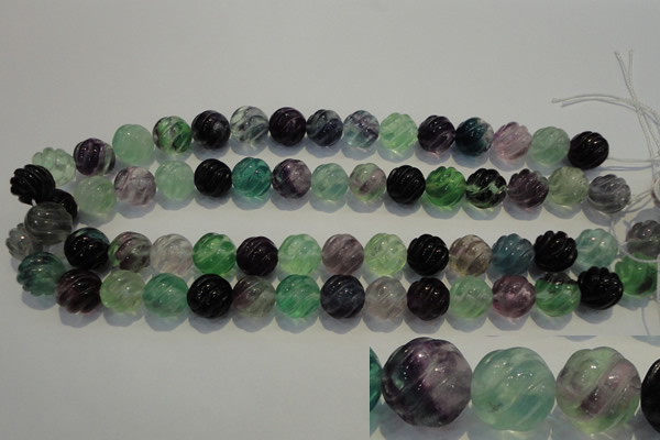 CFL458 15.5 inches 14mm carved round natural fluorite beads