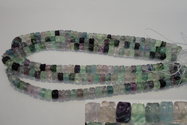 CFL471 15.5 inches 6*8mm carved rondelle natural fluorite beads