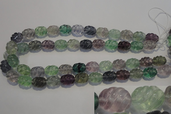 CFL476 15.5 inches 12*16mm carved rice natural fluorite beads