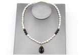 CFN160 baroque white freshwater pearl & smoky quartz necklace with pendant