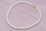 CFN301 Hand-knotted 9mm - 10mm rice white freshwater pearl necklace, 16 - 24 inches
