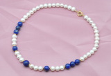 CFN507 Potato white freshwater pearl & lapis lazuli necklace, 16 - 24 inches